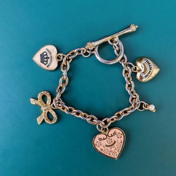 Juicy Couture Y2K Silver & Goldtone Link Vintage Charm Bracelet - Picture 1 of 5